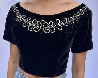 Vintage 1950s Velvet Corset Corpiño - top de terciopelo vintage