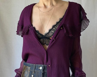 VINTAGE MISSONI Silk Chiffon Blouse (XS-L)  - Vintage Missoni shirt - silk chiffon shirt - designer vintage shirt - layering blouse coverup