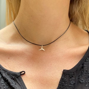 Sterling Silver Fishtail Choker   — Pisces Necklace — Pisces Jewelry — Leather Choker — Silver charm choker — sterling silver fishtail charm