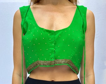 Vintage Embellished Silk Indian Choli Top | Vintage Choli Top