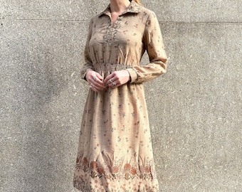 Vintage Block Print Linen Dress Set (S)  Vintage long sleeve linen dress - 70s linen dress - 70s block print dress -  vintage Phool dress