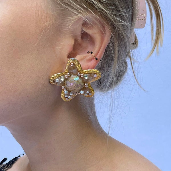 Vintage JACKY DE G Star Earrings   ||   Vintage Jacky de G Earrings 1980s earrings starfish earrings vintage star earrings 80s earrings