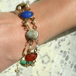 Vintage Gold Semi-Precious Stone Scarab Bracelet