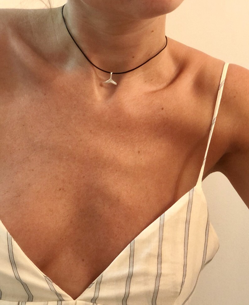 Sterling Silver Fishtail Choker \u2014 Pisces Necklace \u2014 Pisces Jewelry \u2014 Leather Choker \u2014 Silver charm choker \u2014 sterling silver fishtail charm
