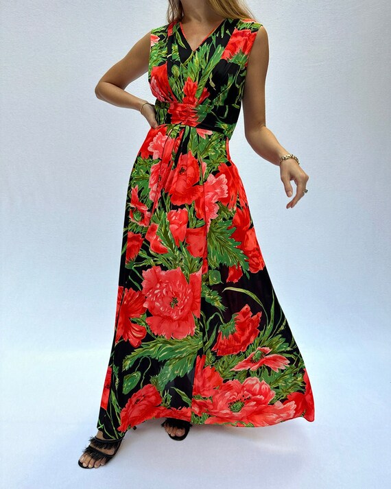 Vintage 1960s Tropical Jersey Maxidress -- Vintage floral dress, Vintage 1960s Tropical Jersey Maxidress -- Vintage floral dress,