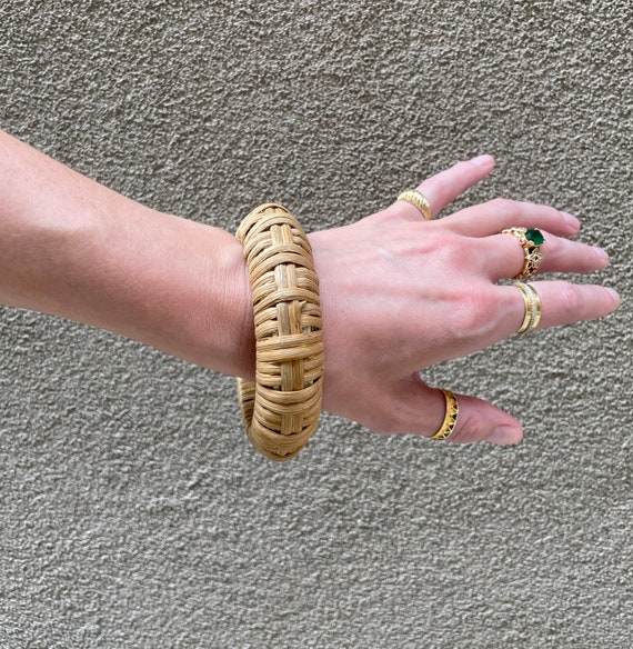 VINTAGE RATTAN BANGLE —  vintage woven straw bang… - image 3