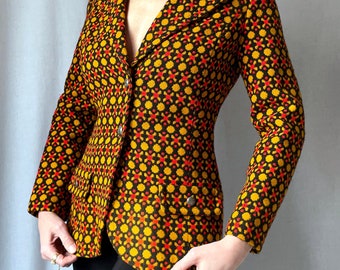 VINTAGE 1970s Graphic Print Jacket (S) - Vintage geometric print blazer - printed jacket - fitted jacket - 70s blazer - Bobbie Brooks jacket