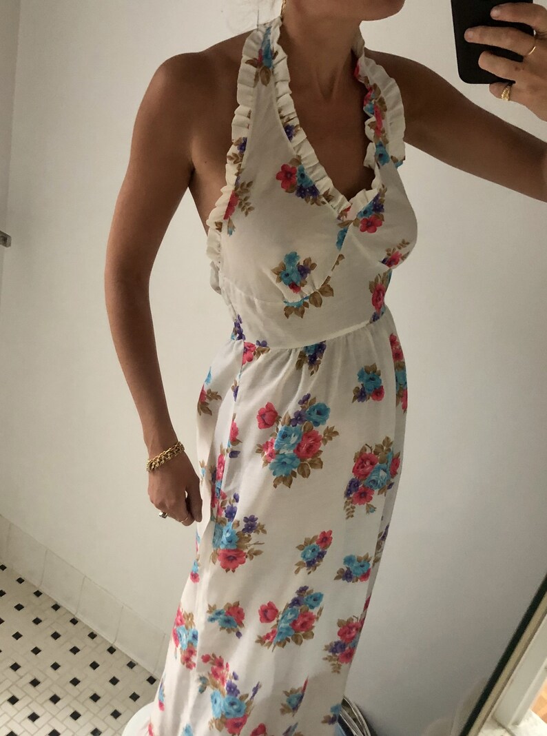 VINTAGE 1970s FLORAL HALTER Dress \u2014 70s floral dress \u2014 vintage floral dress \u201470s halter maxidress