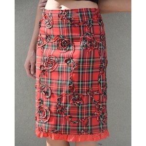 Vintage Tartan Skirt with Appliqué and Eyelet Trim