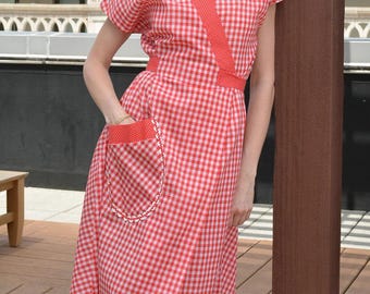 Vintage rode gingham-wikkeljurk
