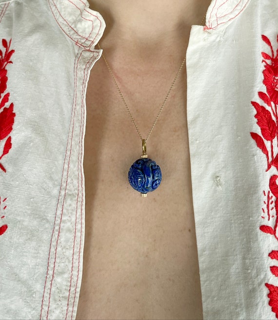 Art Deco Chinese Carved Sodalite Pendant - Art De… - image 2