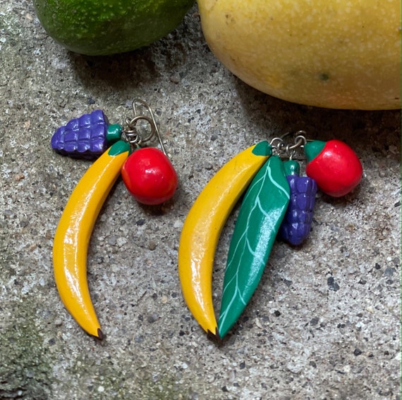 Vintage hand-painted Fruit Earrings — fruit earri… - image 5