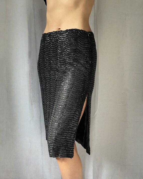 Vintage Black Embellished High Slit Skirt (S-M) V… - image 2