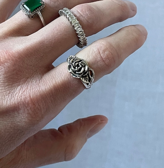 VINTAGE STERLING SILVER Rose Ring - vintage ring … - image 1