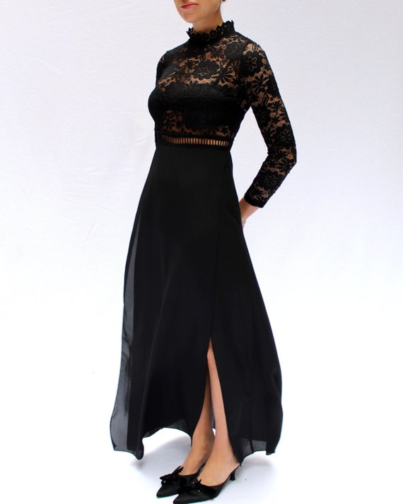 Vintage Sheer Lace Bodice Long Sleeve Gown