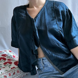 Antique 1920s Navy Blue Silk Blouse / Jacket