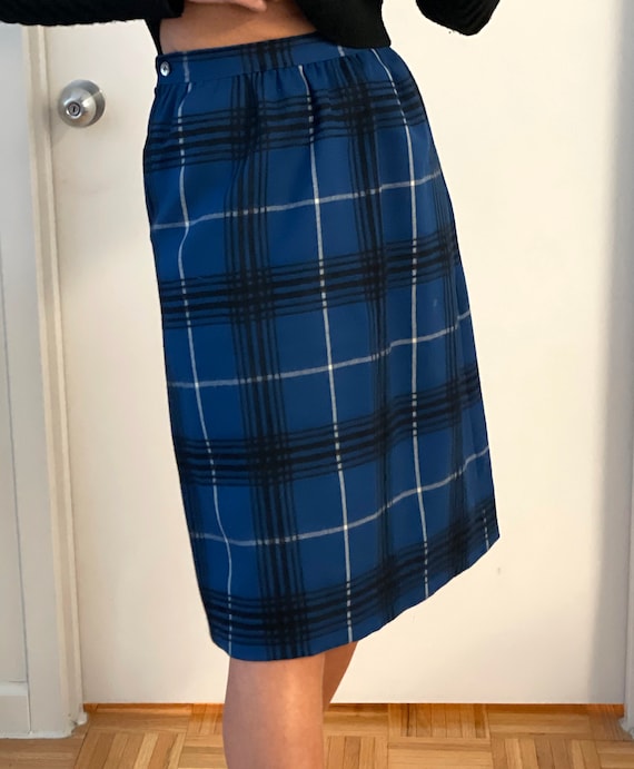 Vintage Blue Tartan Wool Skirt - SMALL vintage bl… - image 8