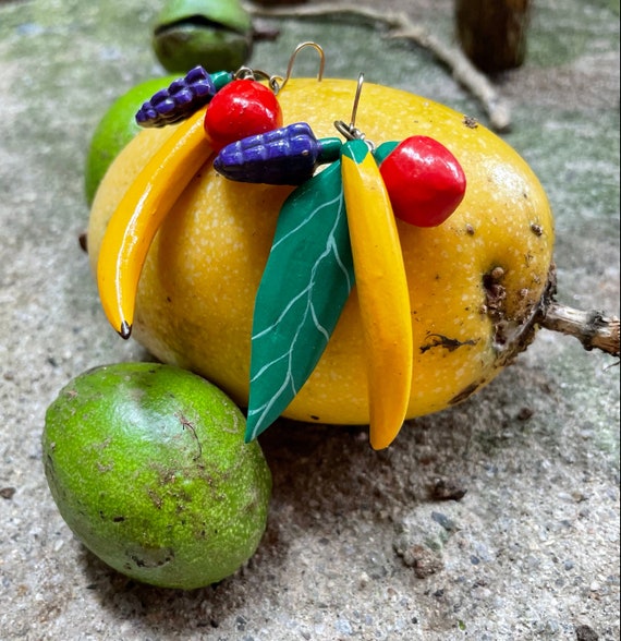 Vintage hand-painted Fruit Earrings — fruit earri… - image 2
