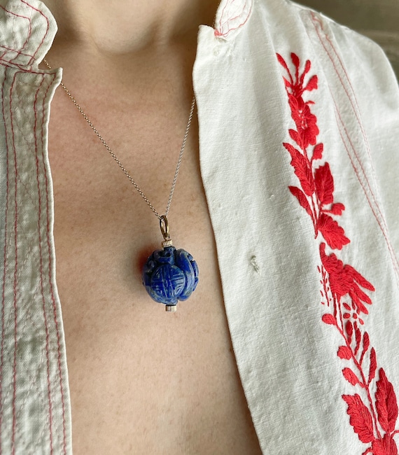 Art Deco Chinese Carved Sodalite Pendant Art Deco Chinese Jewelry Antique Chinese Hand carved Pendant Sodalite Chinese Shou Jewelry Etsy