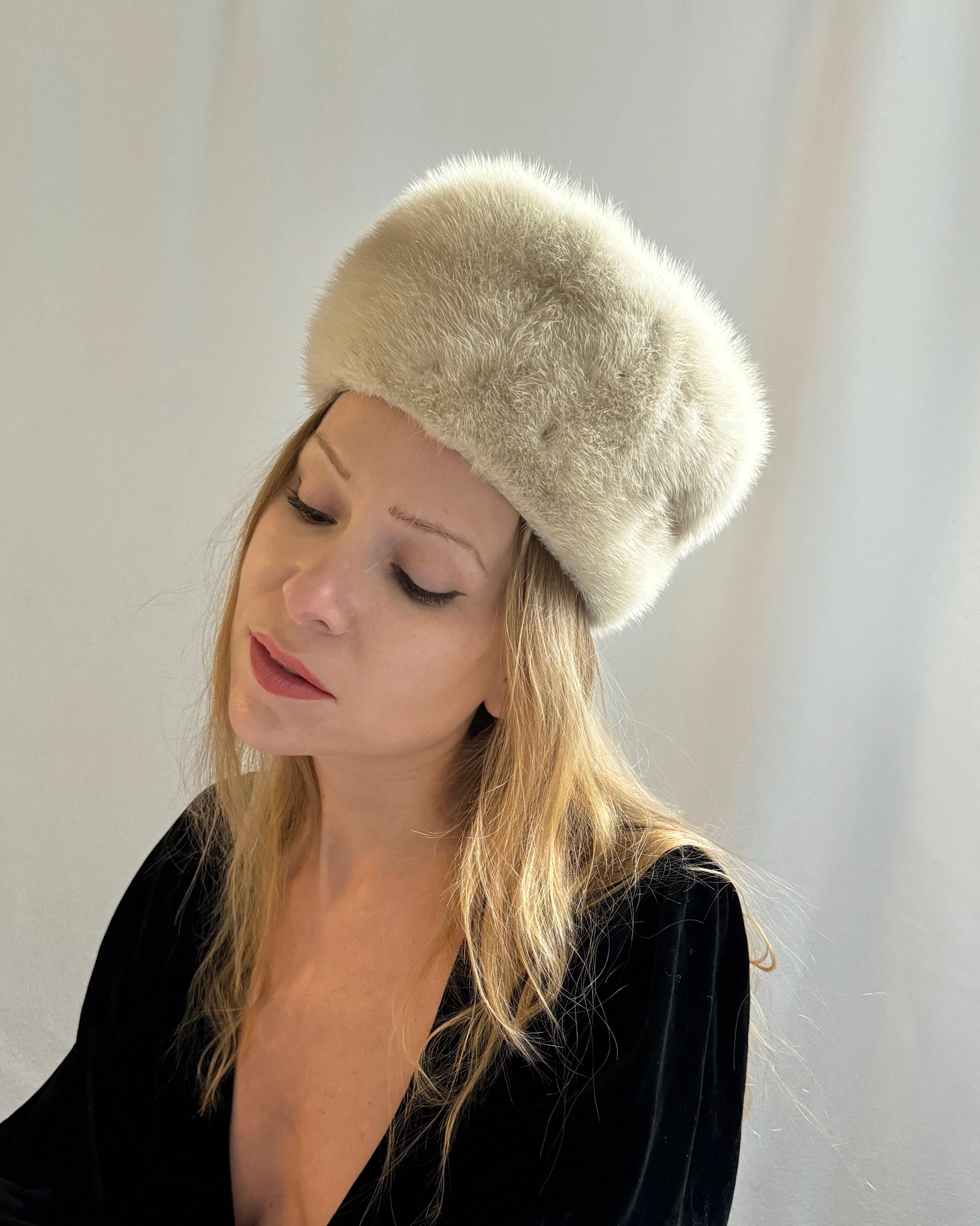 Vintage cream 1960s fur hat with pearl pin Vintage 1960s Pale Cream Faux Fur Hat Small Pixie Hat - Etsy main image 2