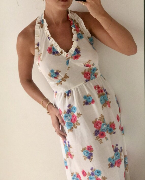 VINTAGE 1970s FLORAL HALTER Dress — 70s floral
