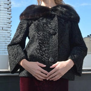 Vintage 1960s Persian Lamb Cropped Coat with Mink Collar