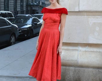 marchesa notte dress red Marchesa Notte Strapless A-Line Lace Midi Dress