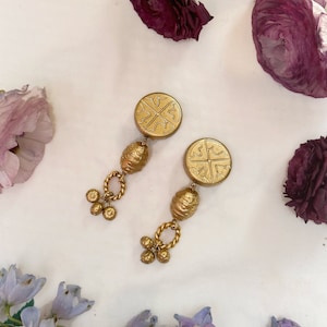 Vintage Les Bernard Gold Etruscan Statement Earrings
