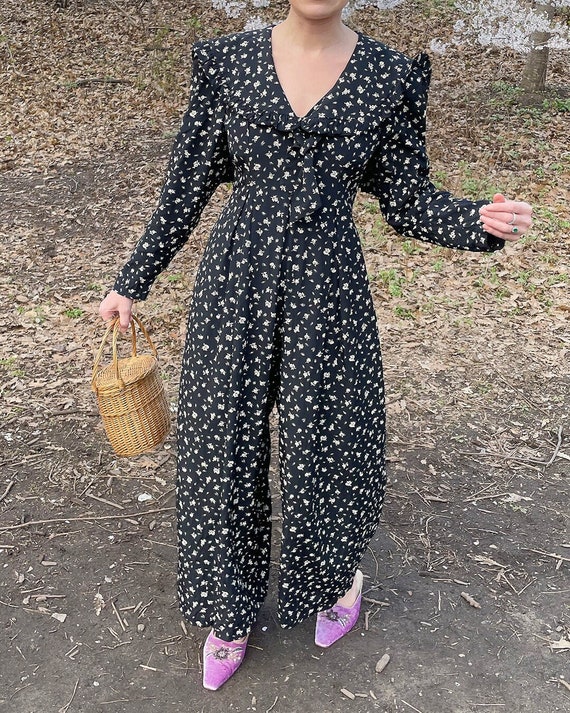 1980s Long Sleeve Floral Jumpsuit — Vintage Jumpsu