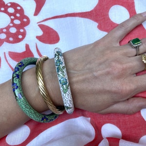 ANTIQUE CLOISONNÉ Enamel Bangles — antique cloisonne bracelet — antique Chinese cloisonne bangle — blue and white Chinese enamel bracelet