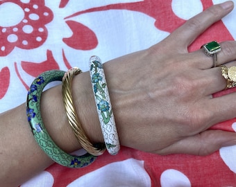 ANTIQUE CLOISONNÉ Enamel Bangles — antique cloisonne bracelet — antique Chinese cloisonne bangle — blue and white Chinese enamel bracelet