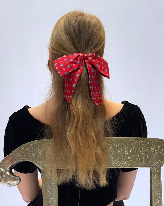 Vintage Printed Bow Barrette ||  vintage bow barrette bow hair clip large bow barrette silk hair bow hairclip provencal print bow hair scarf