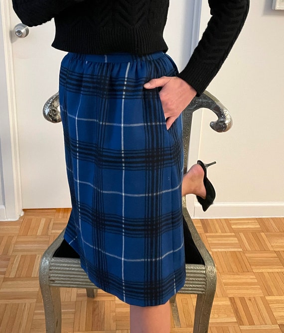 Vintage Blue Tartan Wool Skirt - SMALL vintage bl… - image 1