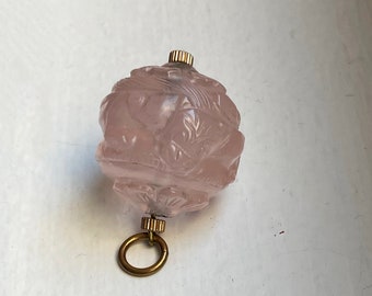 Art Deco Hand-carved Rose Quartz Pendant - Art Deco Chinese Pendant - Hand Carved Rose Quartz Charm - Chinese healing - art deco jewelry