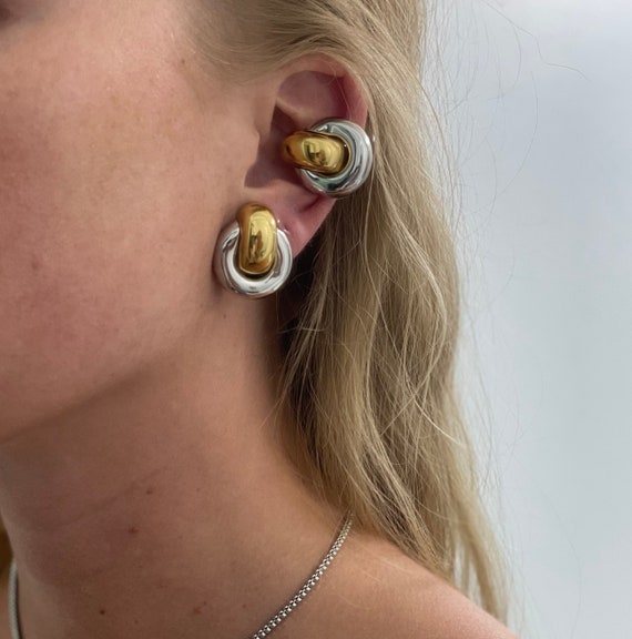 Vintage Christian Dior Dual-tone Earclips — vintag