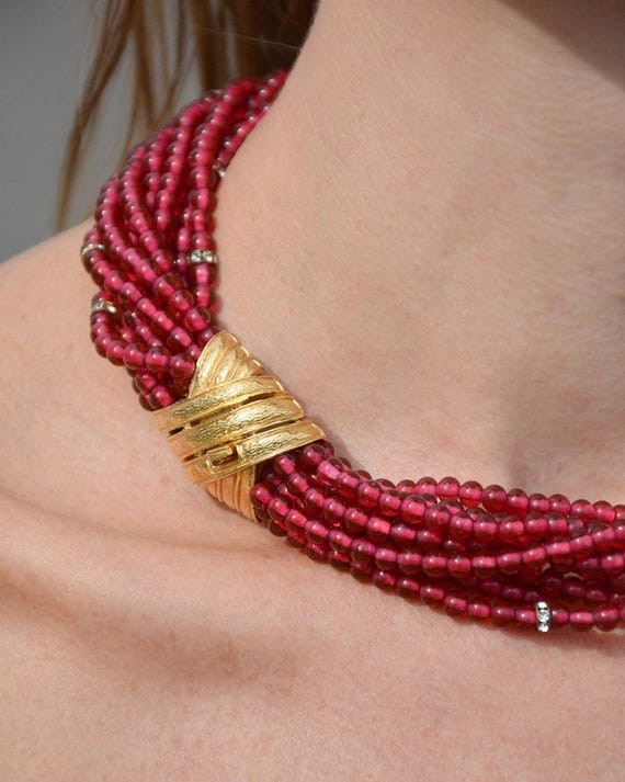 Vintage Ciner Ruby Paste Statement Necklace - image 3
