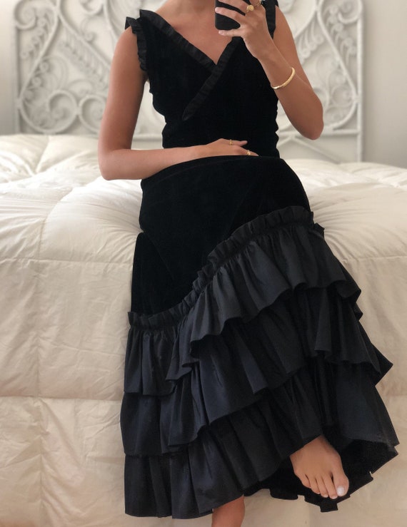 1960s VICTOR COSTA Velvet Ruffle Dress — vintage V