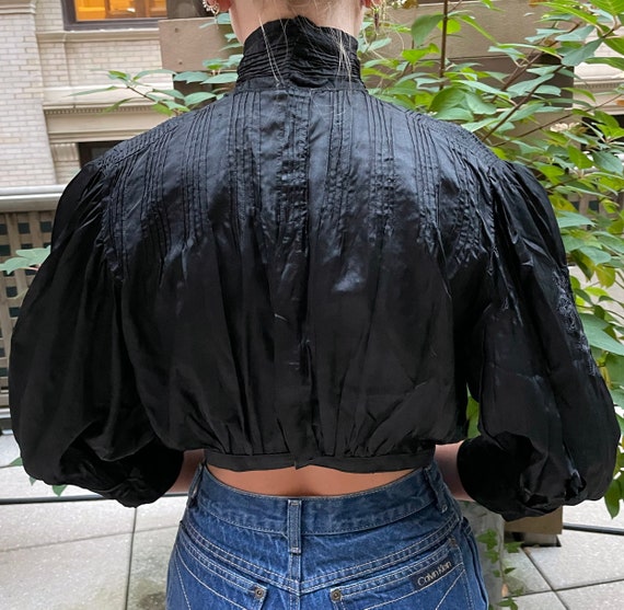 Antique Edwardian Black Silk Lace Blouse (XS-M) … - image 10