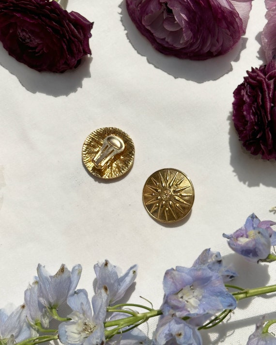 Vintage Gold Sun Medallion Earrings - image 6