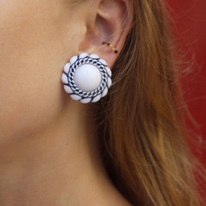 1940s Blue and White Tile Celluloid Earrings