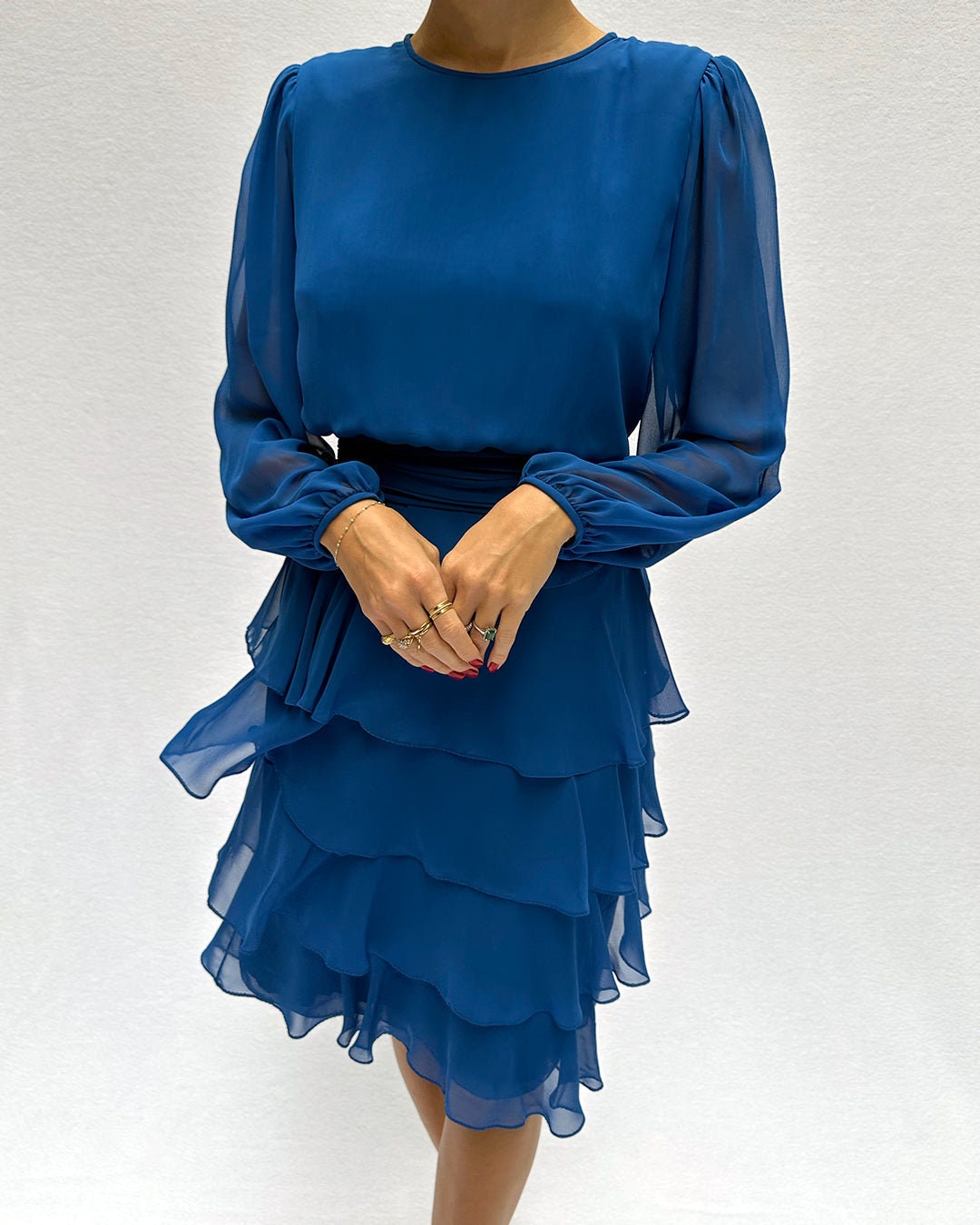 Vintage Tiered Chiffon Long Sleeve Dress XSM Vintage Party Dress Long