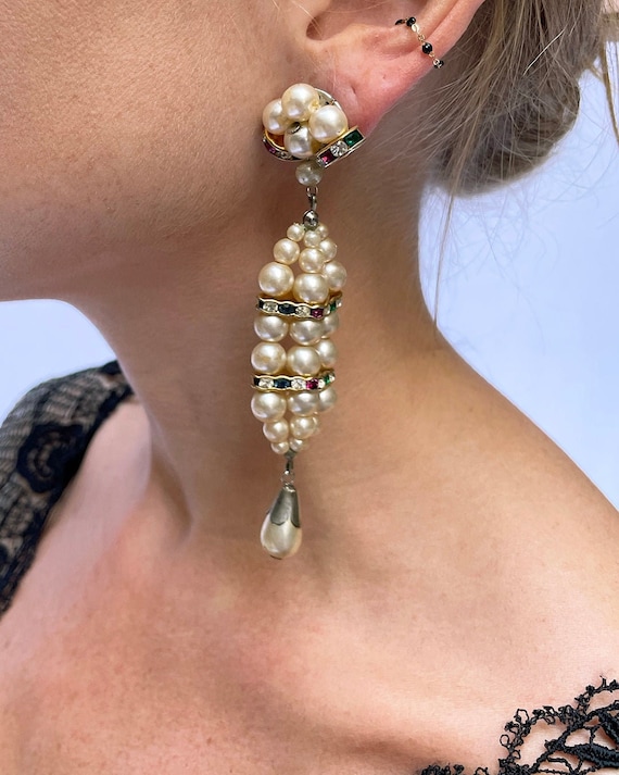 Vintage Pearl Chandelier Earrings ||  vintage stat