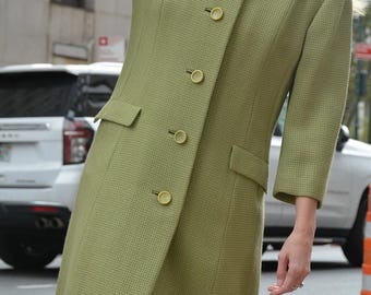 Vintage Waffle-Texture Wool Coat