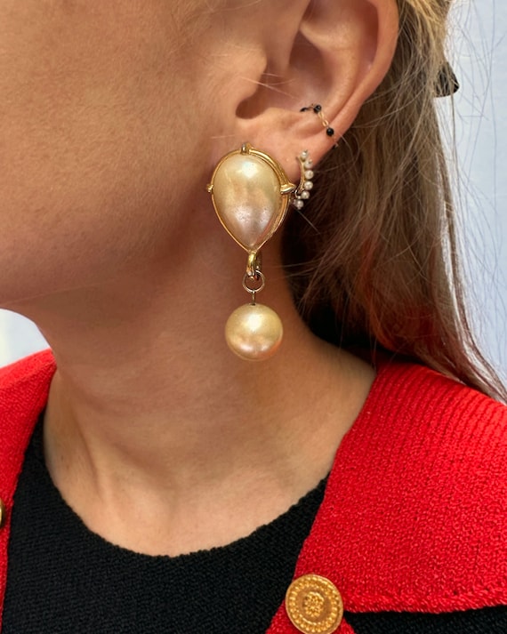 Vintage Oversized Pearl Drop Earrings || Vintage … - image 3