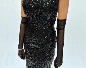 Vintage 1960s Sequin Wiggle Dress Evening Gown (XS-S) - vintage gown sequin gown embellished gown 1960s evening dress new year's eve dress