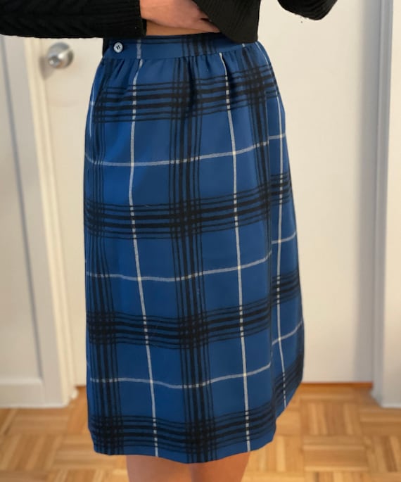 Vintage Blue Tartan Wool Skirt - SMALL vintage bl… - image 6