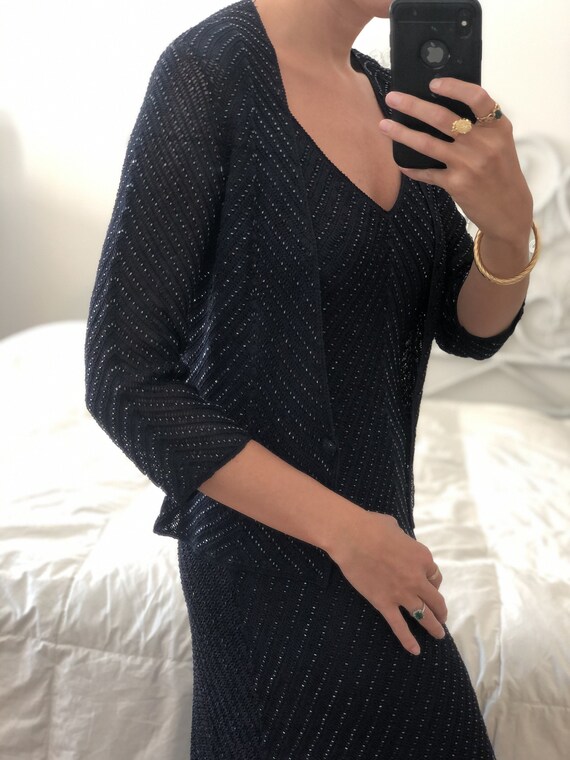 Vintage Navy Blue BEADED CARDIGAN by Carmen Marc V