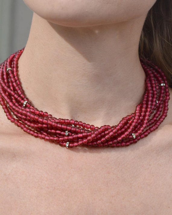 Vintage Ciner Ruby Paste Statement Necklace - image 1