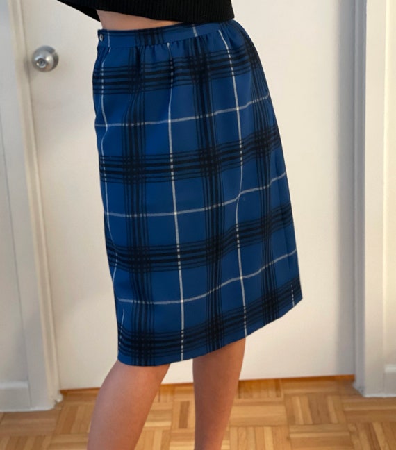 Vintage Blue Tartan Wool Skirt - SMALL vintage bl… - image 2