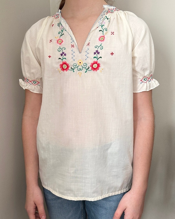 1960s Children's Hand-Embroidered Peasant Blouse … - image 1
